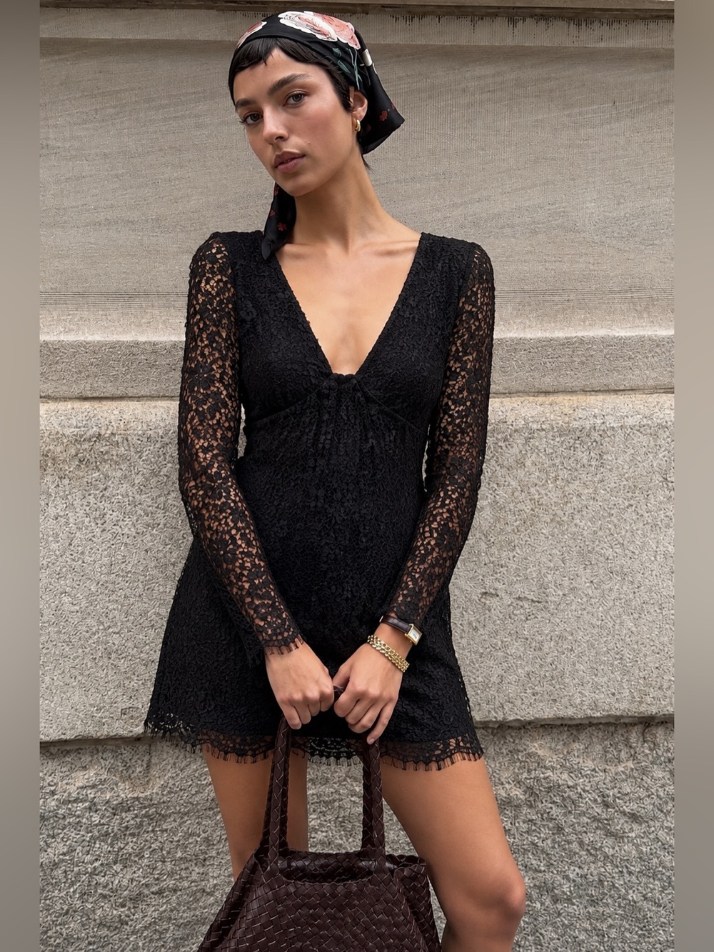 NWT Free People Honey Honey Lace Long Sleeve Mini Dress in Black Sz 6